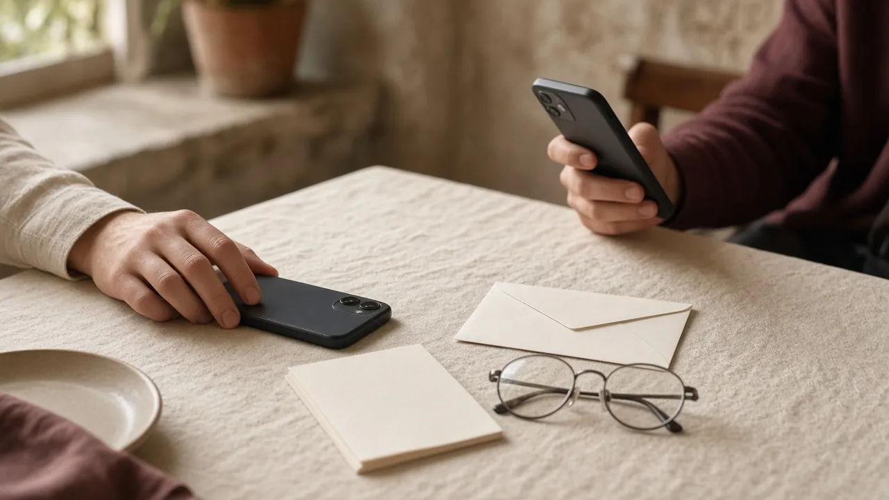 Two people checking an invitation link on separate phones before sending it