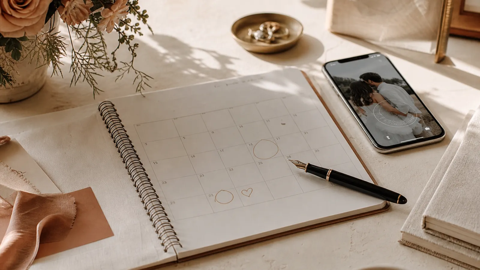 Calendario de boda con fechas marcadas para enviar invitaciones