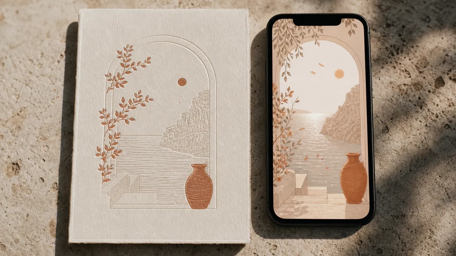 Invitación de boda impresa junto a un móvil que muestra la versión digital