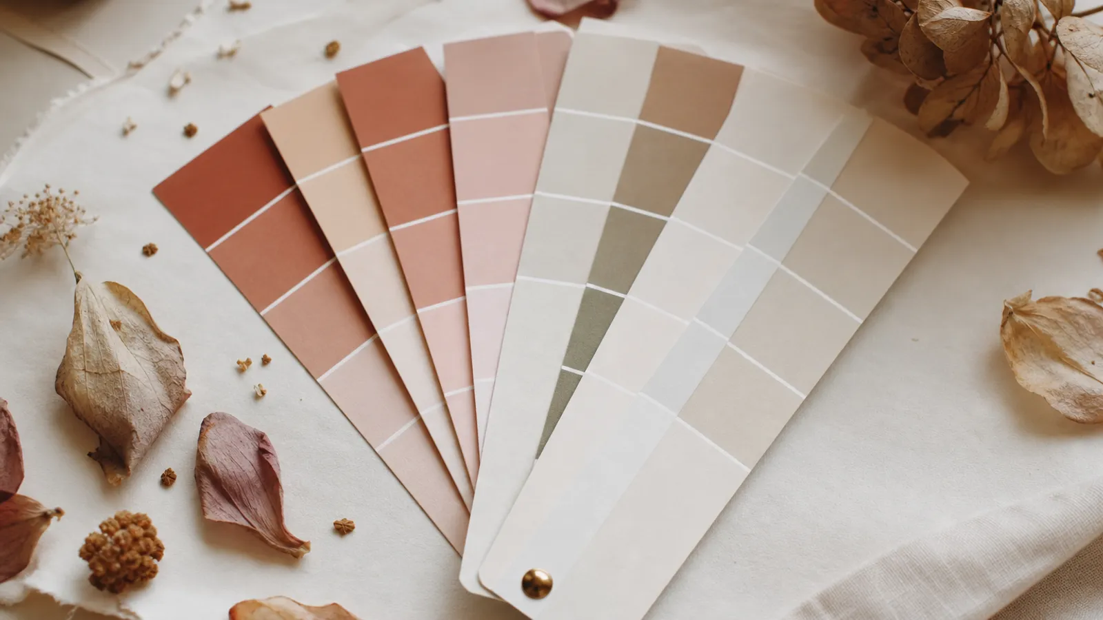 Muestrario de paletas de color para bodas en tonos cálidos y neutros