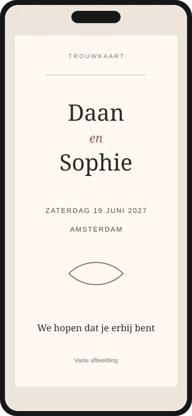 Vaste trouwkaart als afbeelding op een telefoonscherm