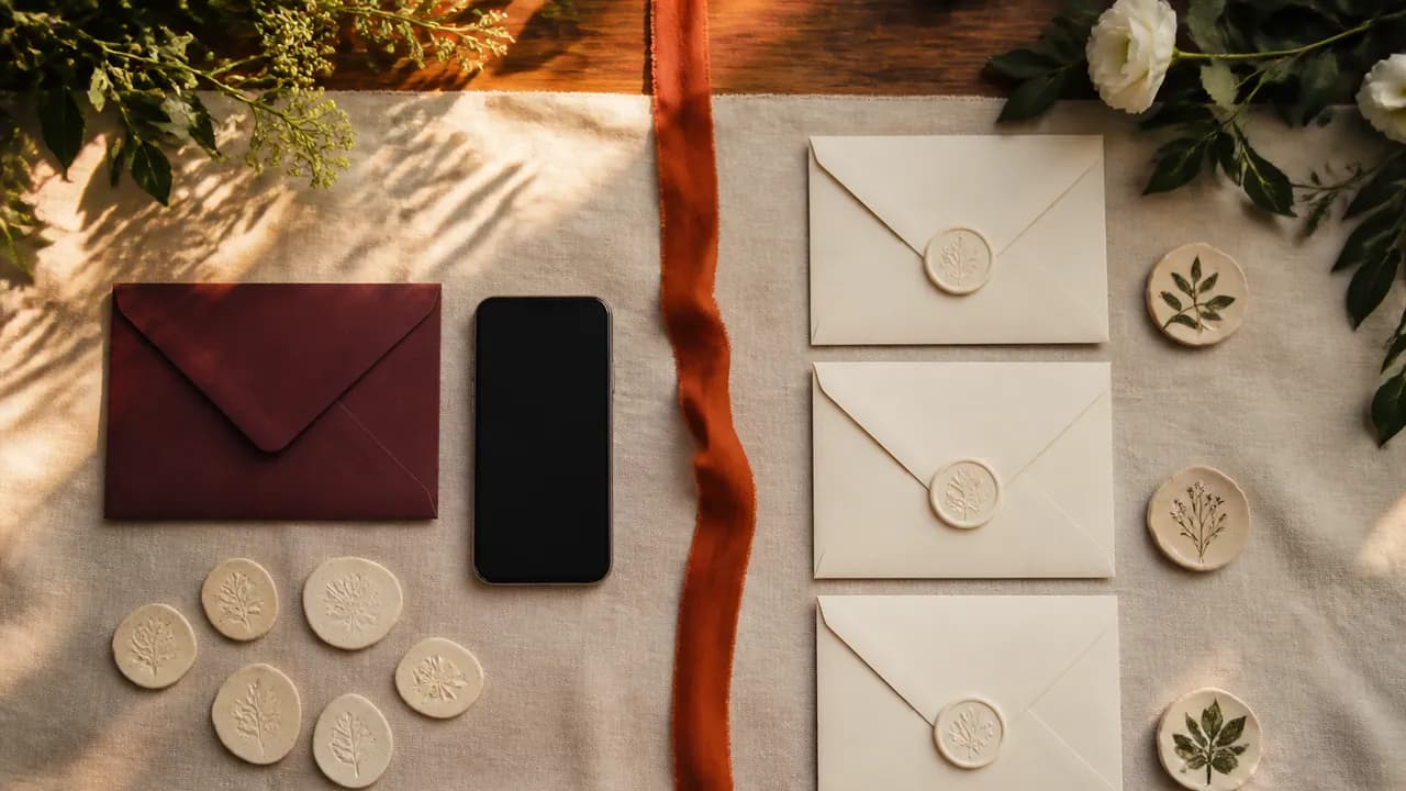 Um envelope para um grupo de marcadores ao lado de três envelopes individuais