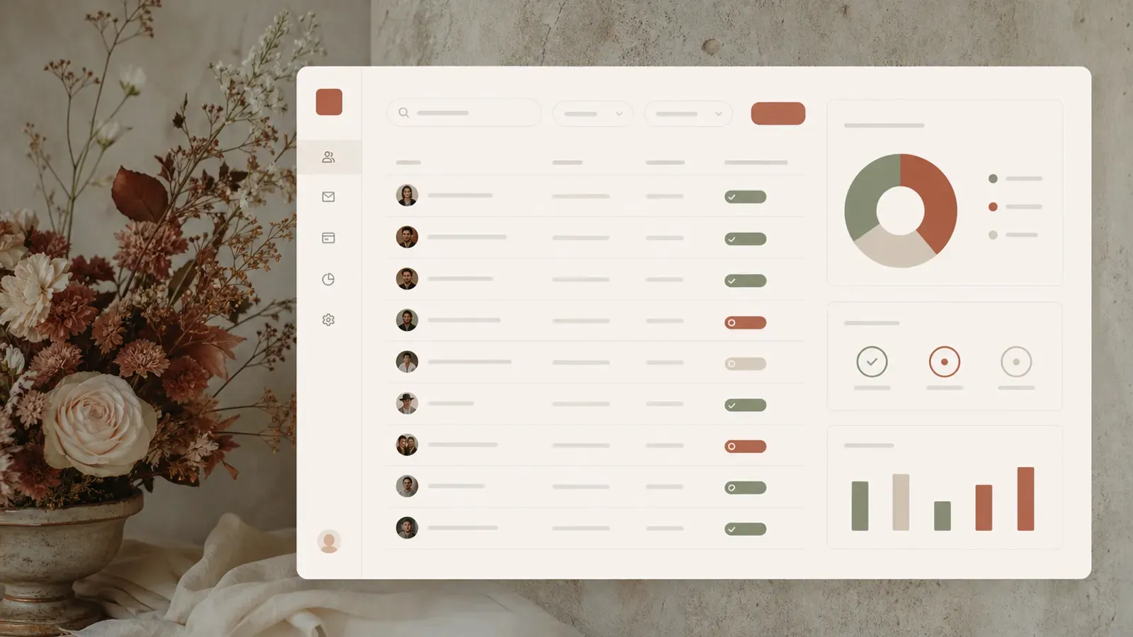 Tablou cu lista de invitati si confirmarile RSVP, vizualizate intr-un dashboard digital