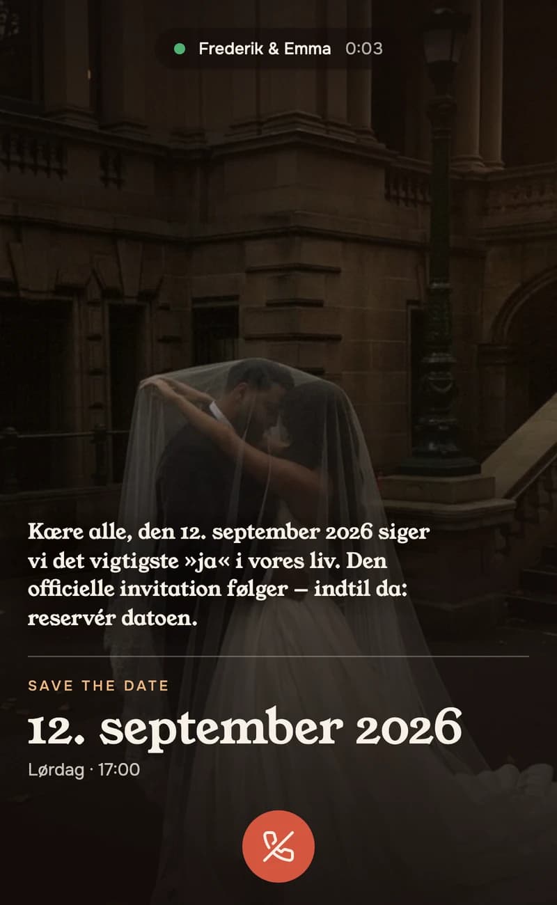 Forhåndsvisning af save the date-skabelonen Incoming Call II