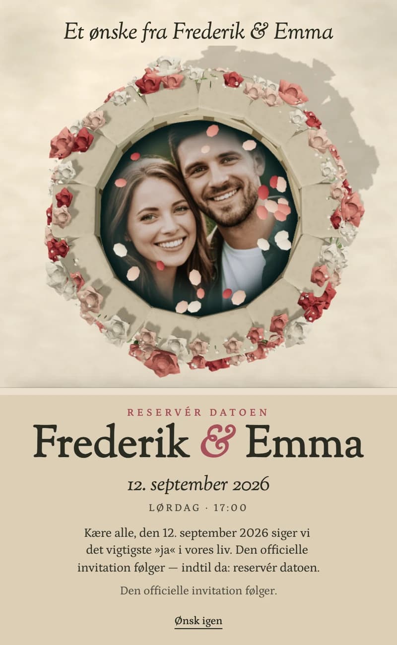 Forhåndsvisning af save the date-skabelonen Wishing Well II