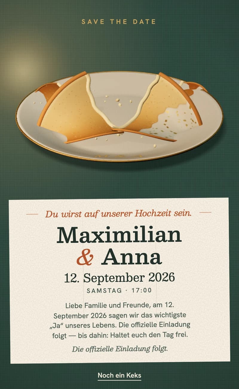 Vorschau der Save-the-Date-Vorlage Fortune Cookie II