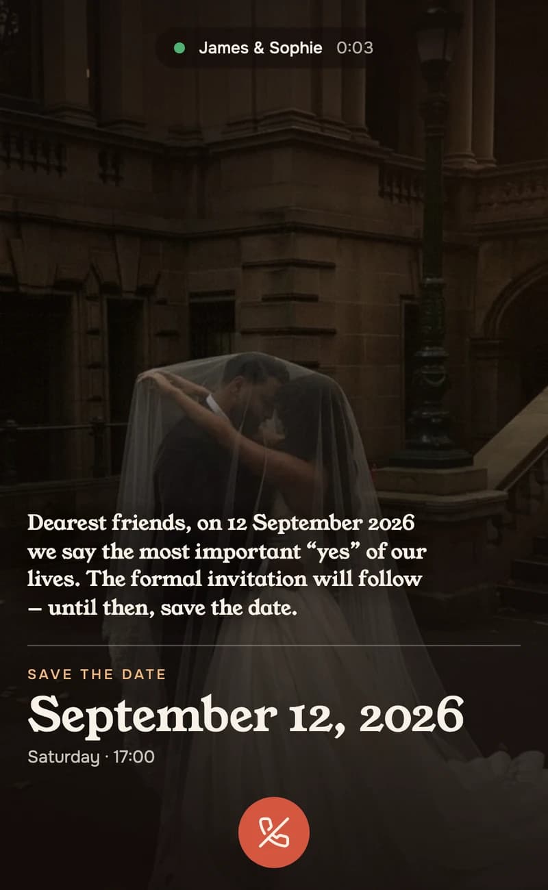 Incoming Call II save the date template preview
