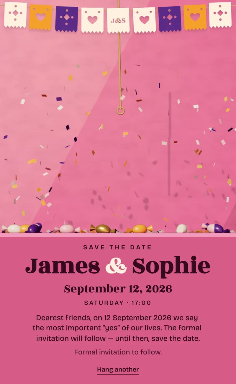 The Piñata II save the date template preview
