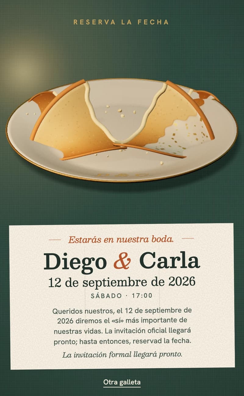 Vista previa de la plantilla de save the date Fortune Cookie II