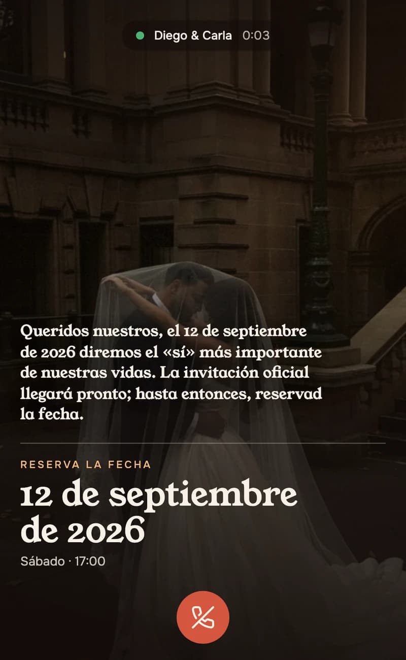 Vista previa de la plantilla de save the date Incoming Call II