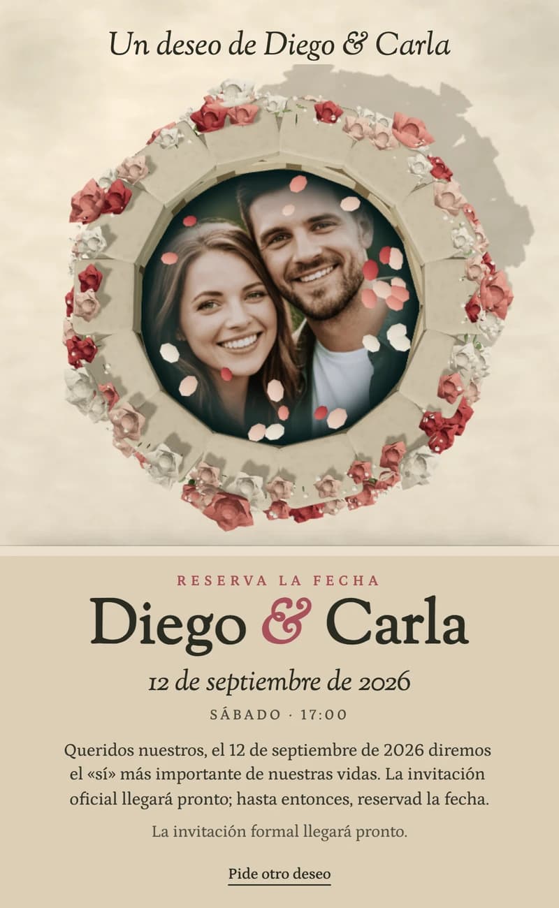 Vista previa de la plantilla de save the date Wishing Well II