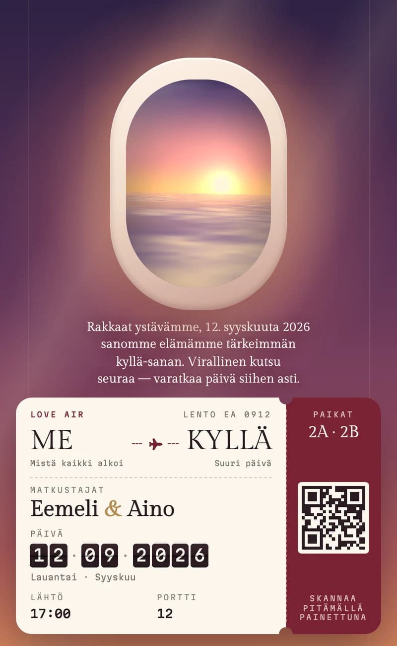 Esikatselu save the date -pohjasta Boarding Pass II