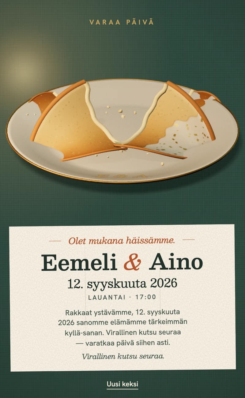 Esikatselu save the date -pohjasta Fortune Cookie II