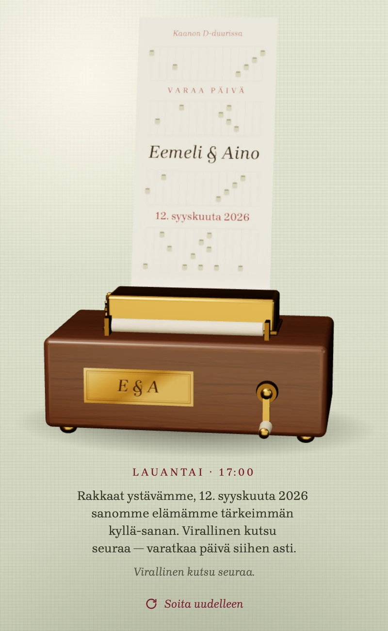 Esikatselu save the date -pohjasta Music Box II