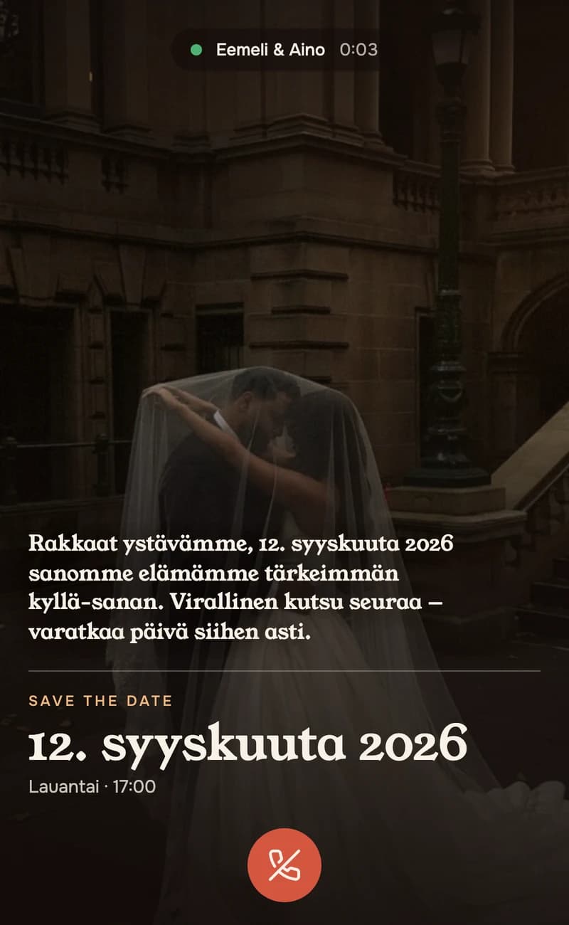 Esikatselu save the date -pohjasta Incoming Call II