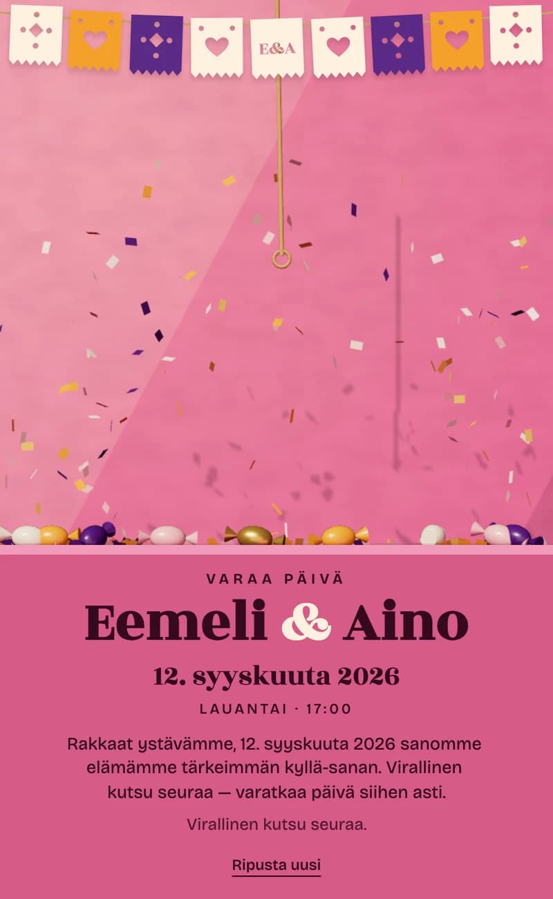Esikatselu save the date -pohjasta The Piñata II
