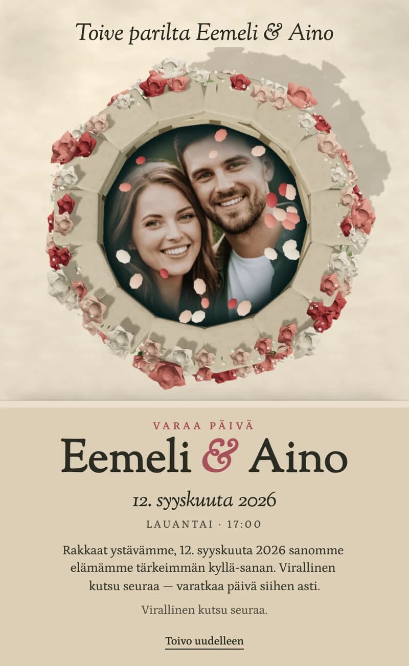 Esikatselu save the date -pohjasta Wishing Well II