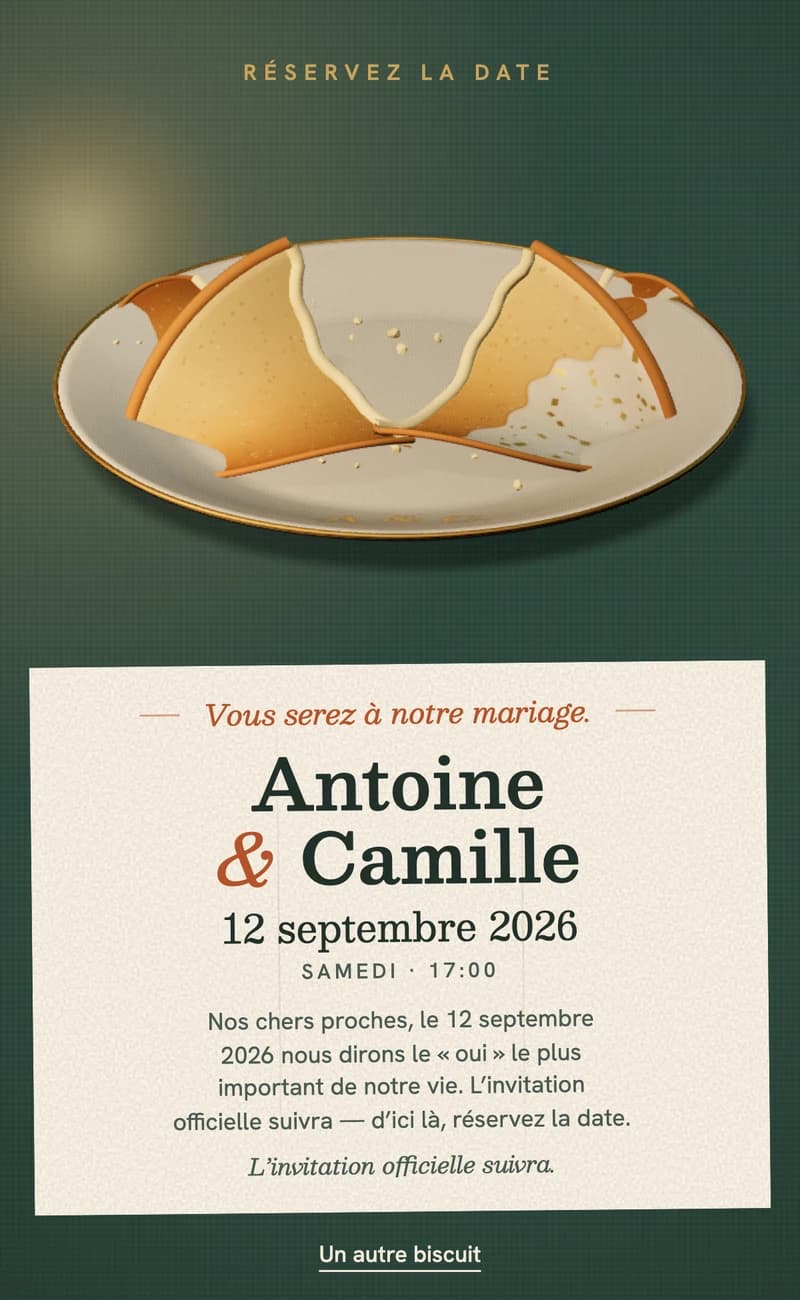 Aperçu du modèle de save the date Fortune Cookie II