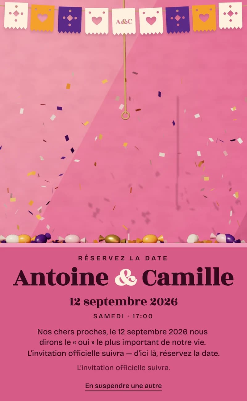 Aperçu du modèle de save the date The Piñata II