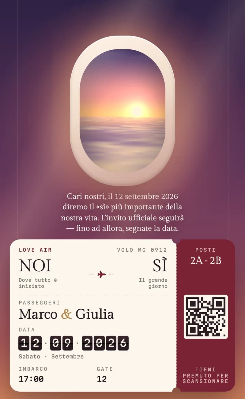 Anteprima del template save the date Boarding Pass II
