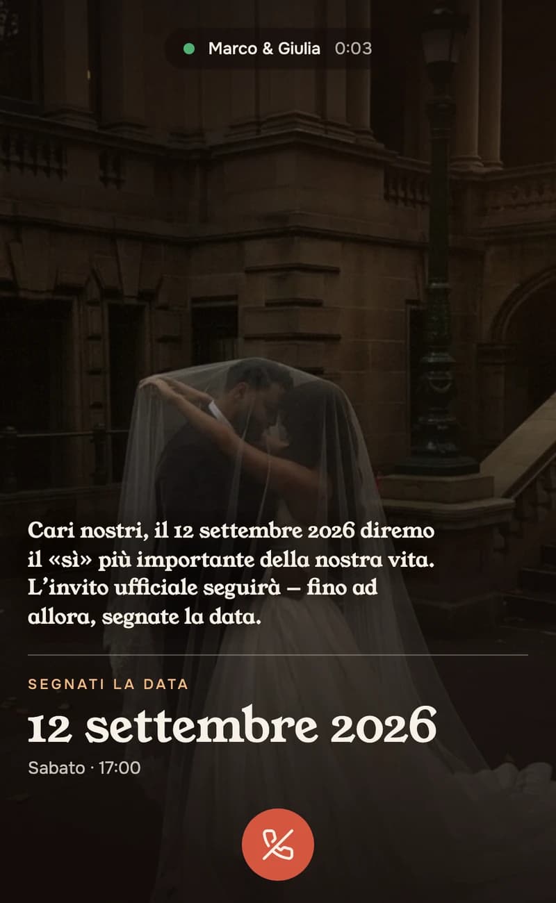 Anteprima del template save the date Incoming Call II
