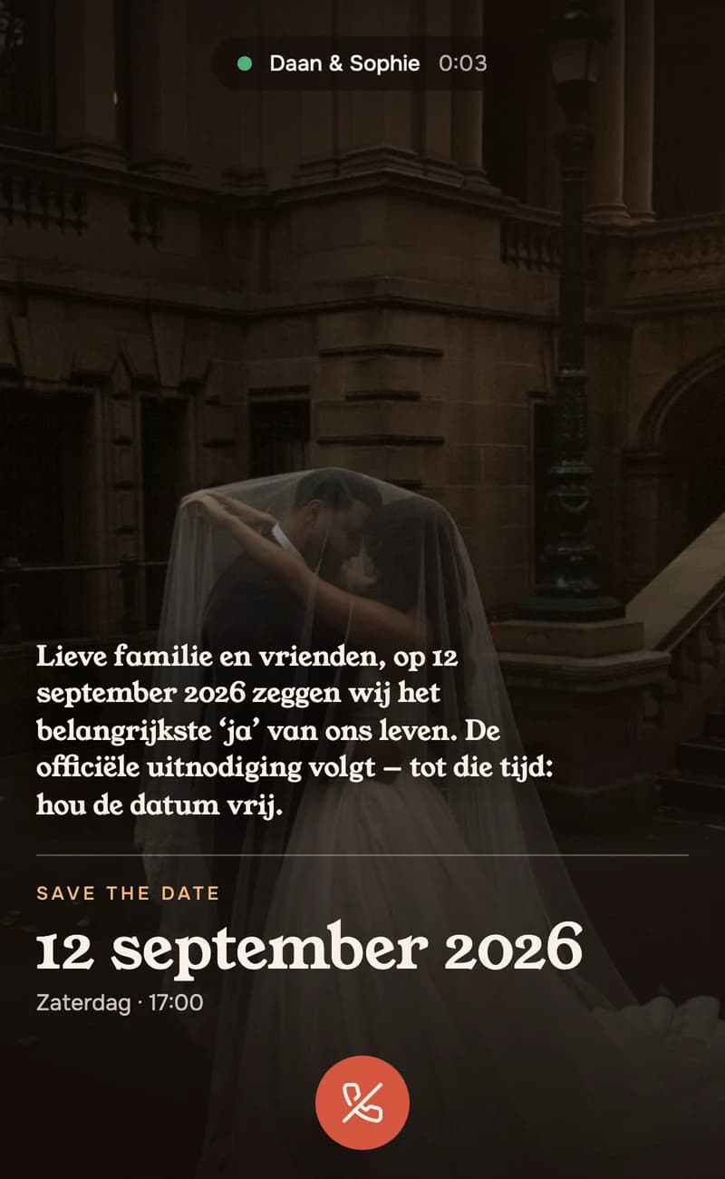 Voorbeeld van save-the-date-template Incoming Call II
