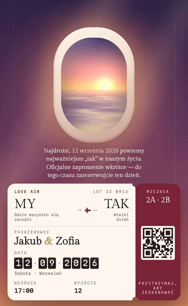 Podgląd szablonu save the date Boarding Pass II