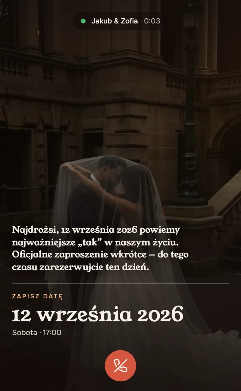 Podgląd szablonu save the date Incoming Call II