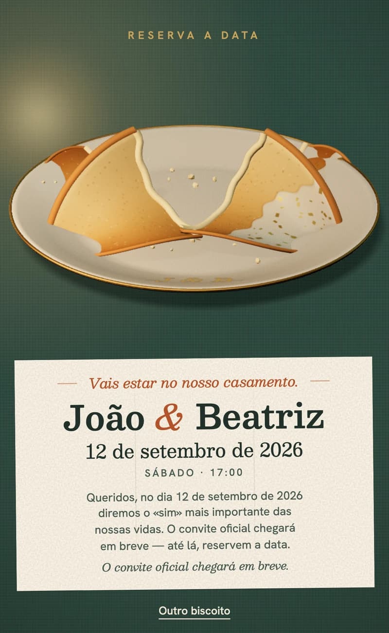 Pré-visualização do modelo de save the date Fortune Cookie II
