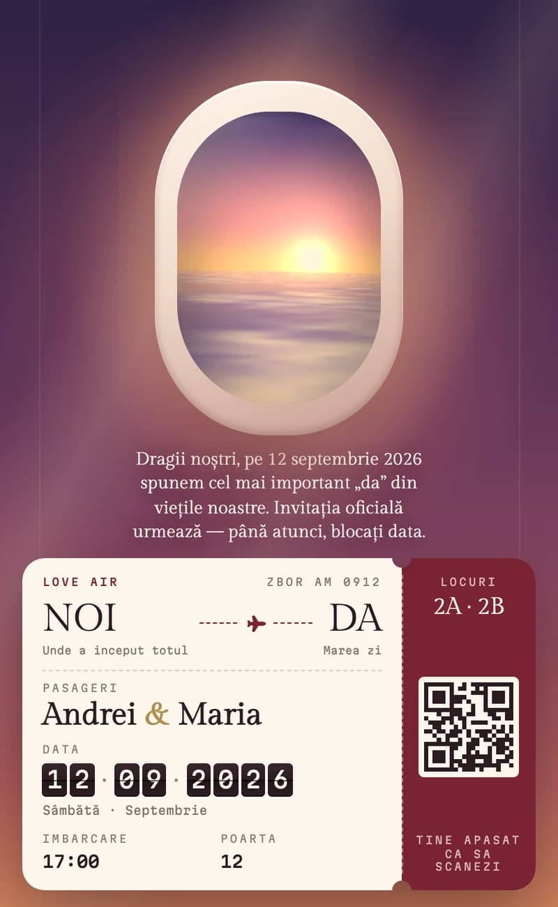 Previzualizare a modelului save the date Boarding Pass II