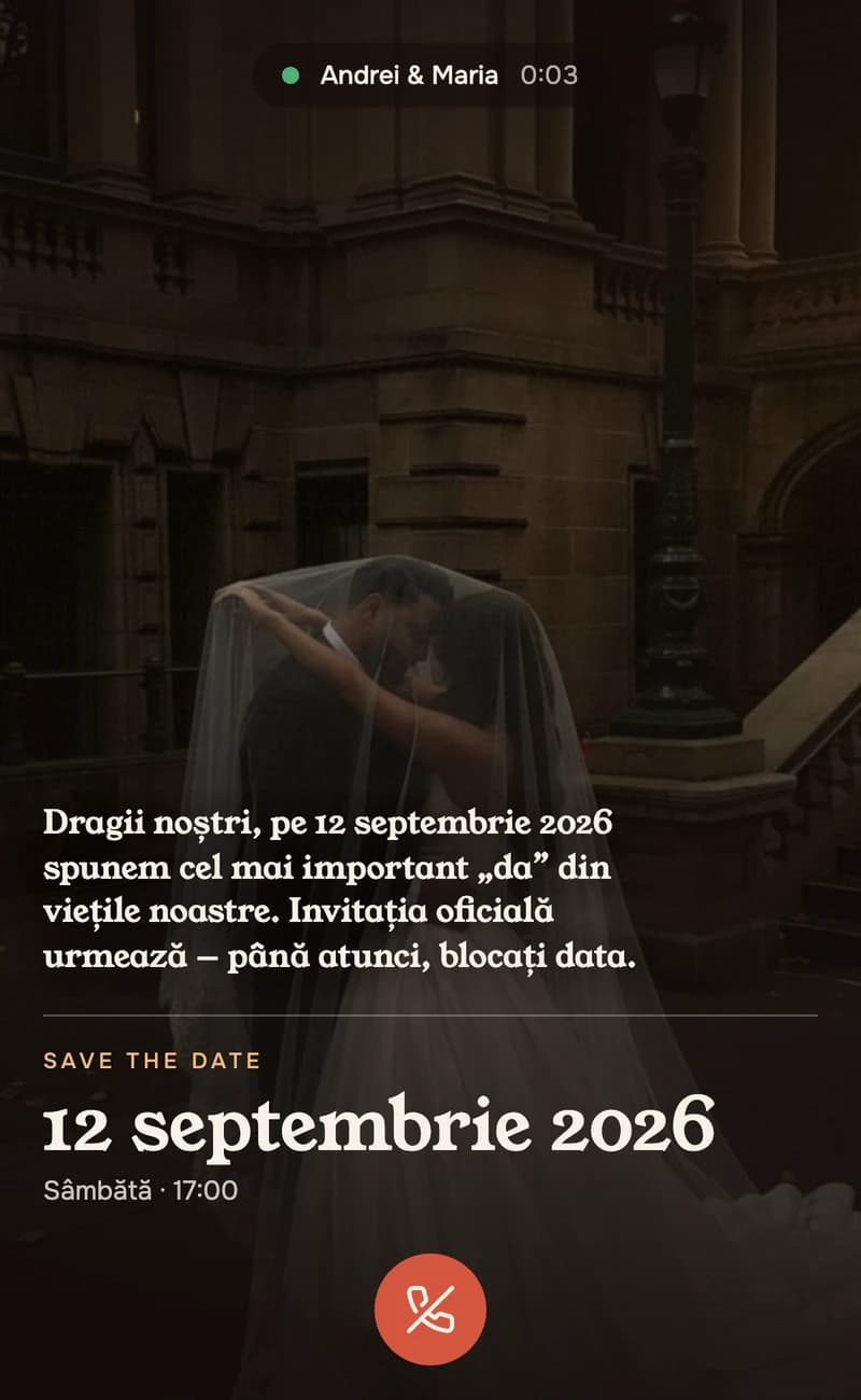 Previzualizare a modelului save the date Incoming Call II