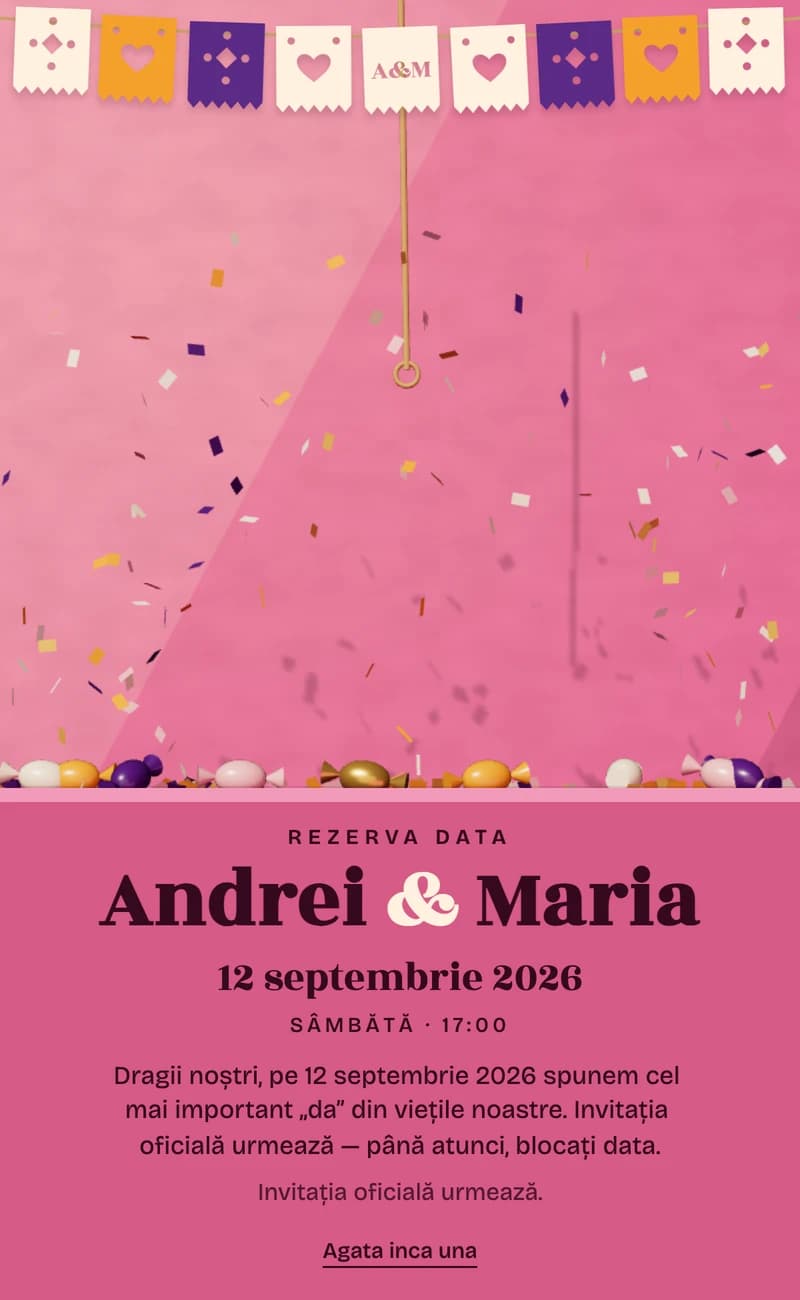 Previzualizare a modelului save the date The Piñata II