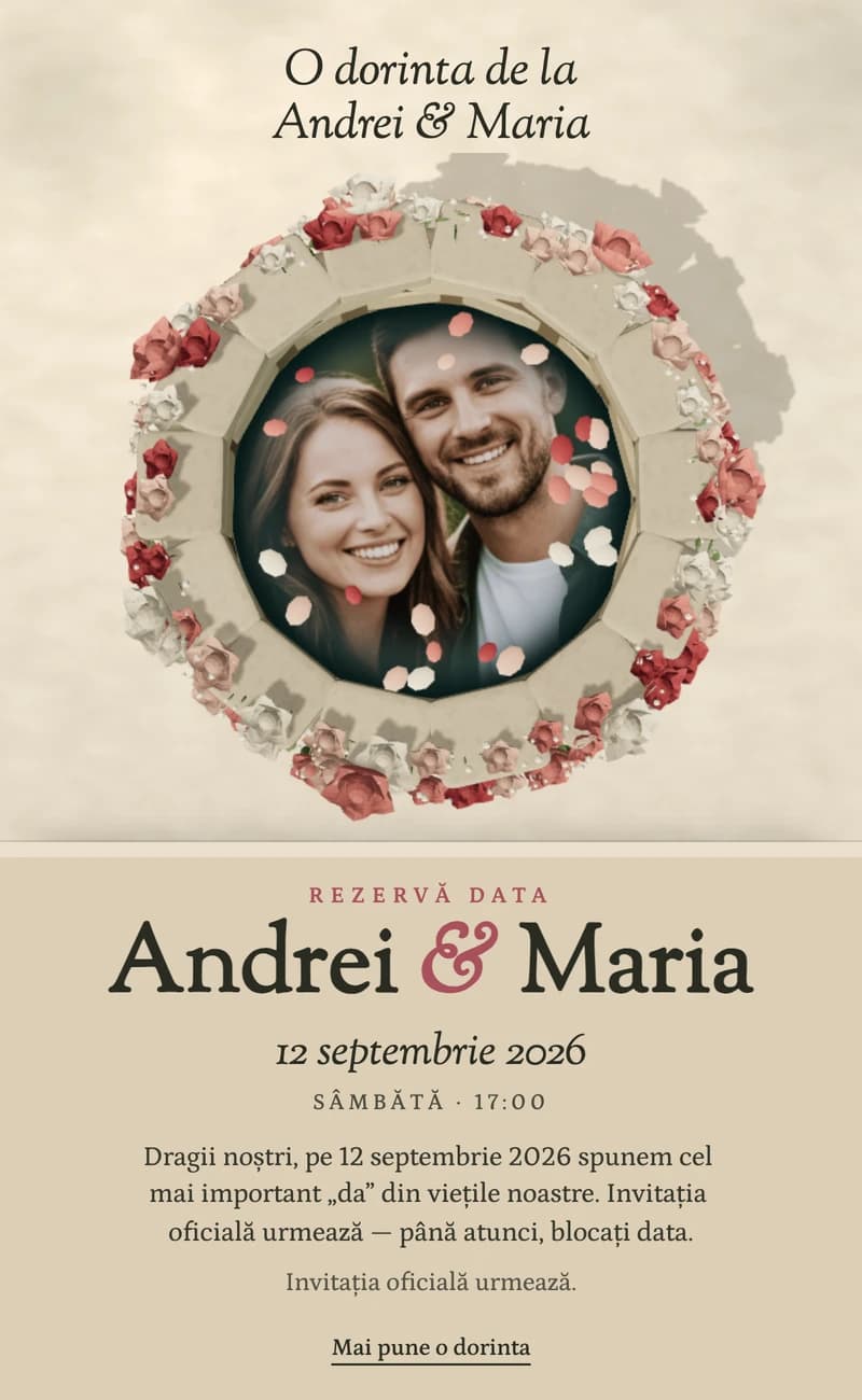 Previzualizare a modelului save the date Wishing Well II