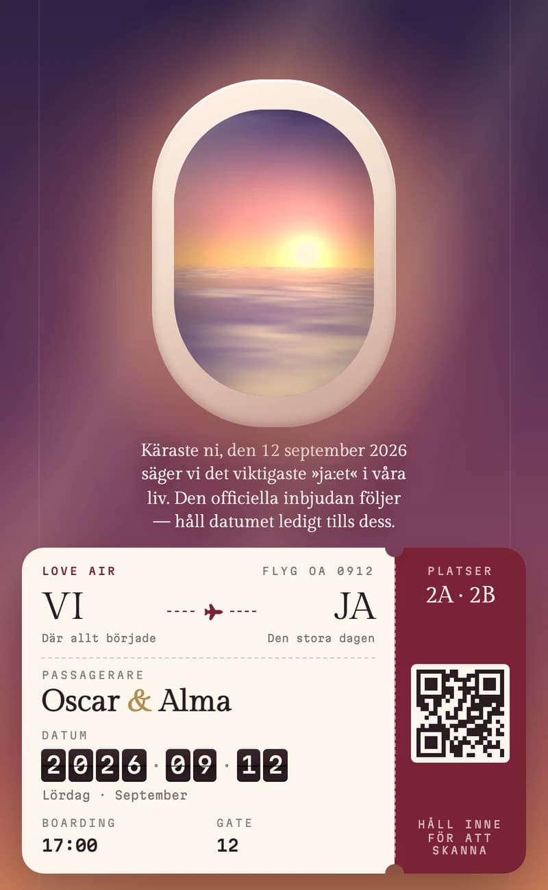 Förhandsvisning av save the date-mallen Boarding Pass II