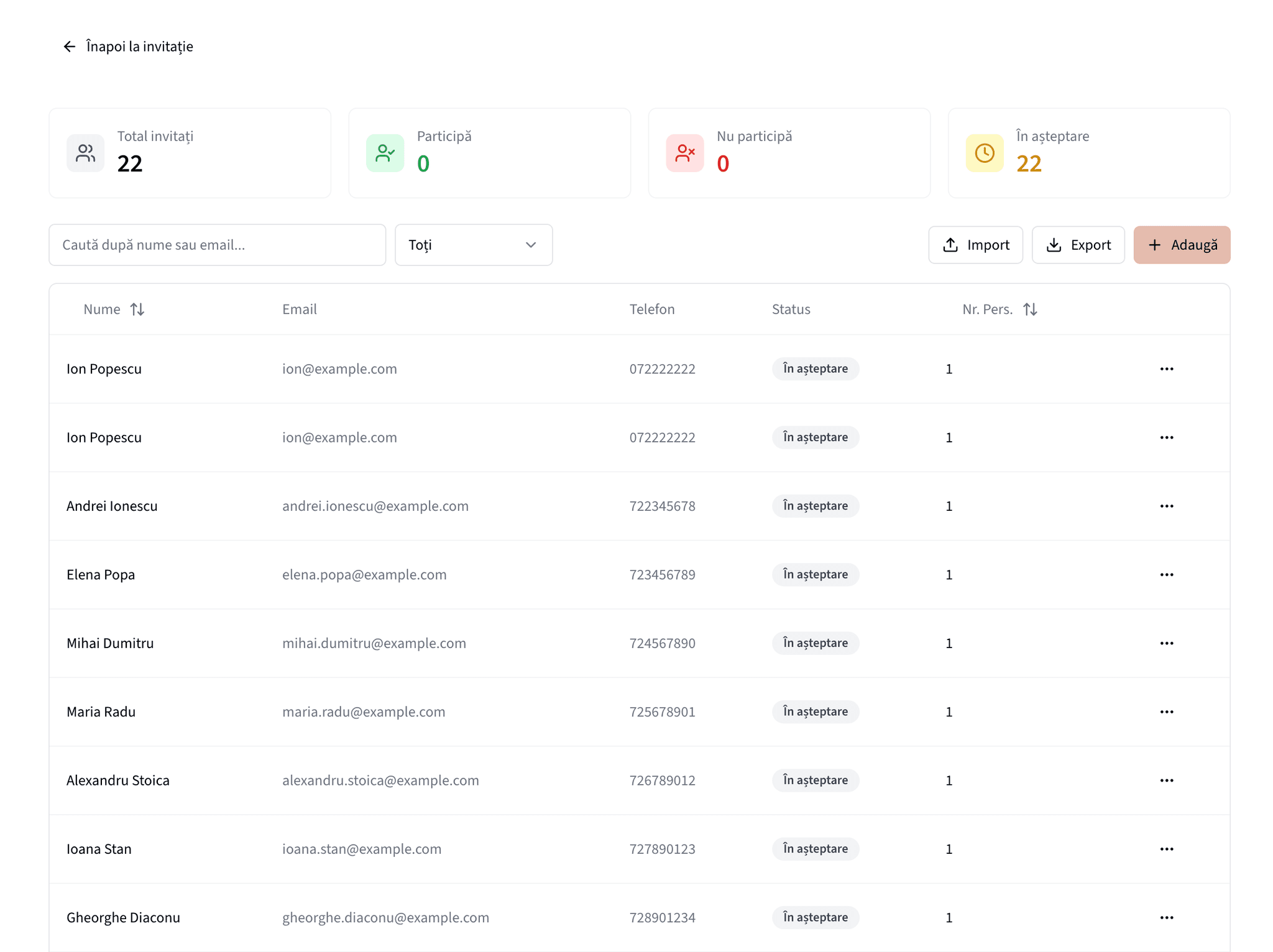 Gestionare invitați