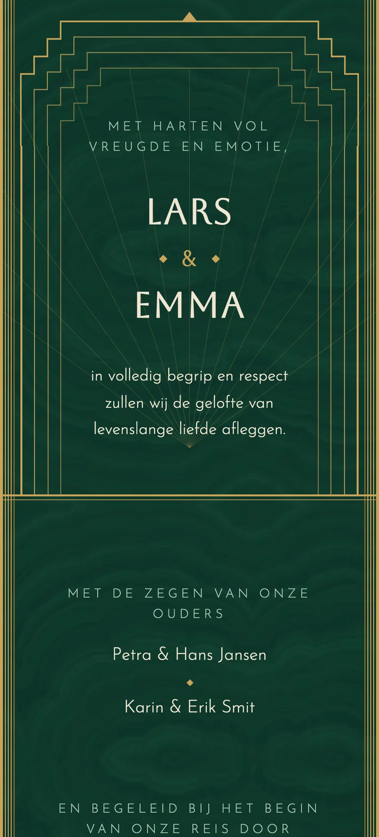 Voorbeeld van de trouwuitnodiging Art Deco II