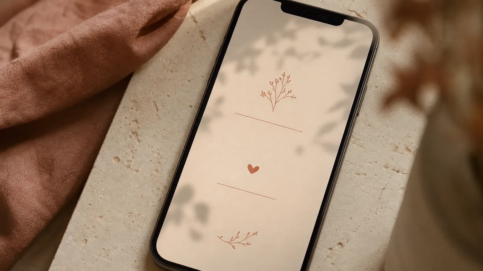 Nahaufnahme eines Save-the-Date Textes auf einem Smartphone-Display mit warmer Typografie