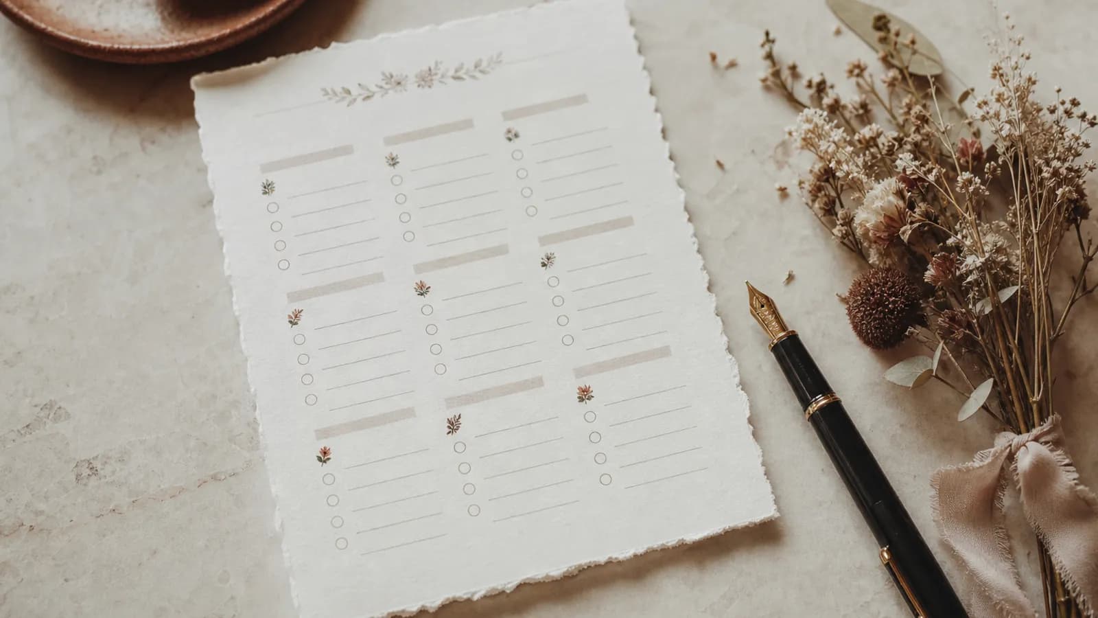Checklist de boda de doce meses con tareas organizadas por fechas