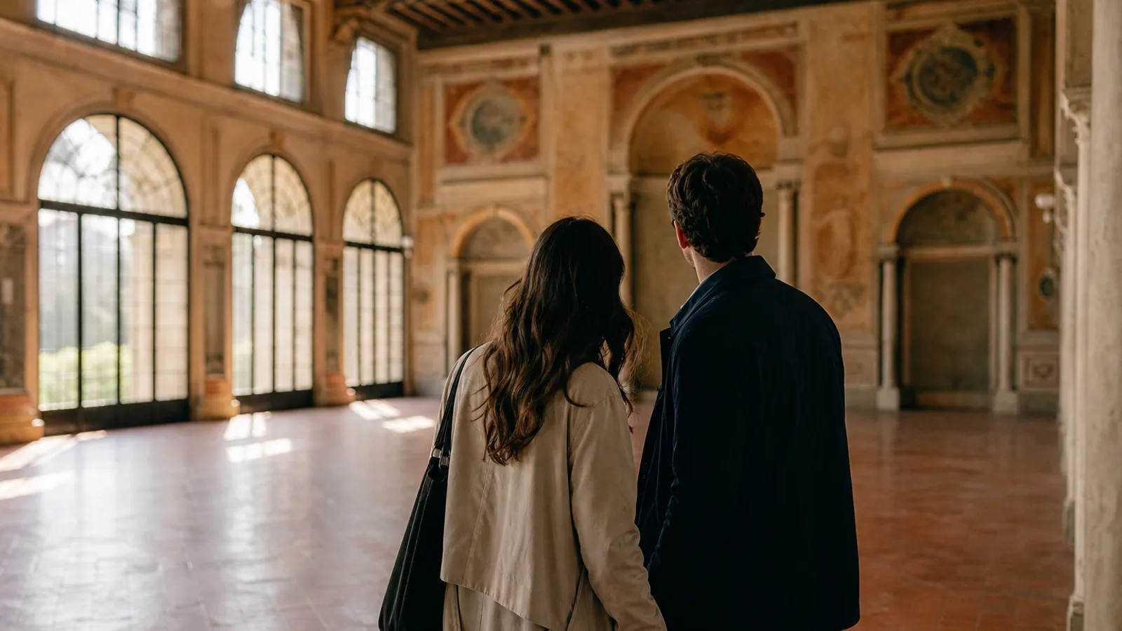 Pareja visitando un espacio de boda y valorando si encaja