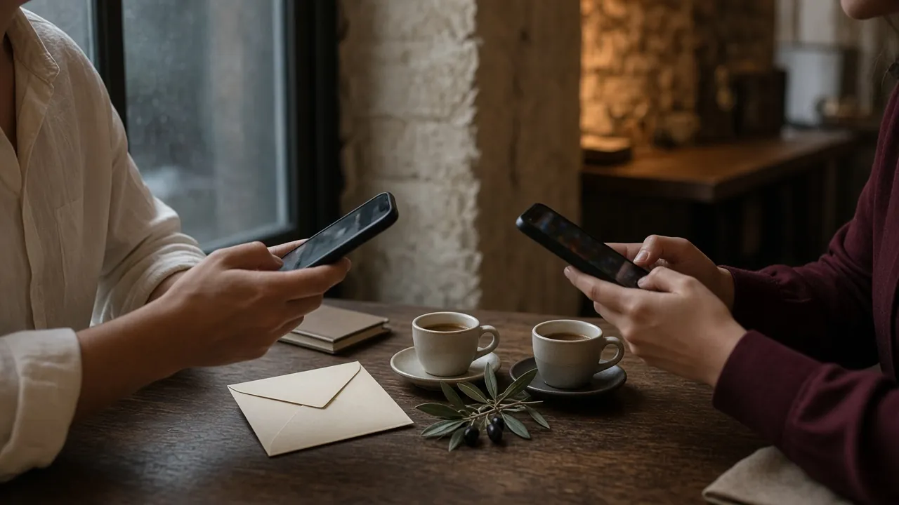 Dos personas probando el enlace de una invitación de boda en móviles distintos