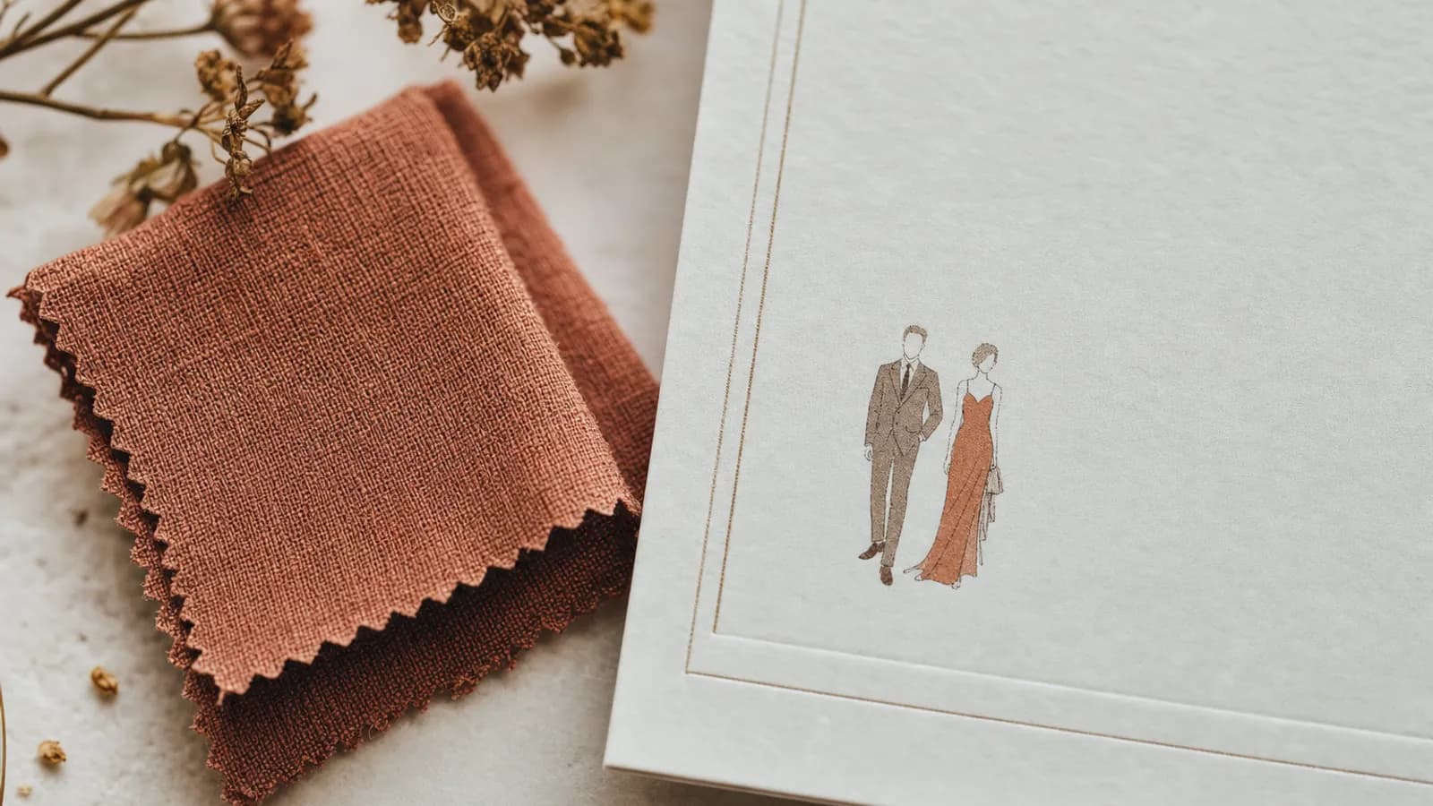 Detalle de invitación de boda con la indicación del código de vestimenta