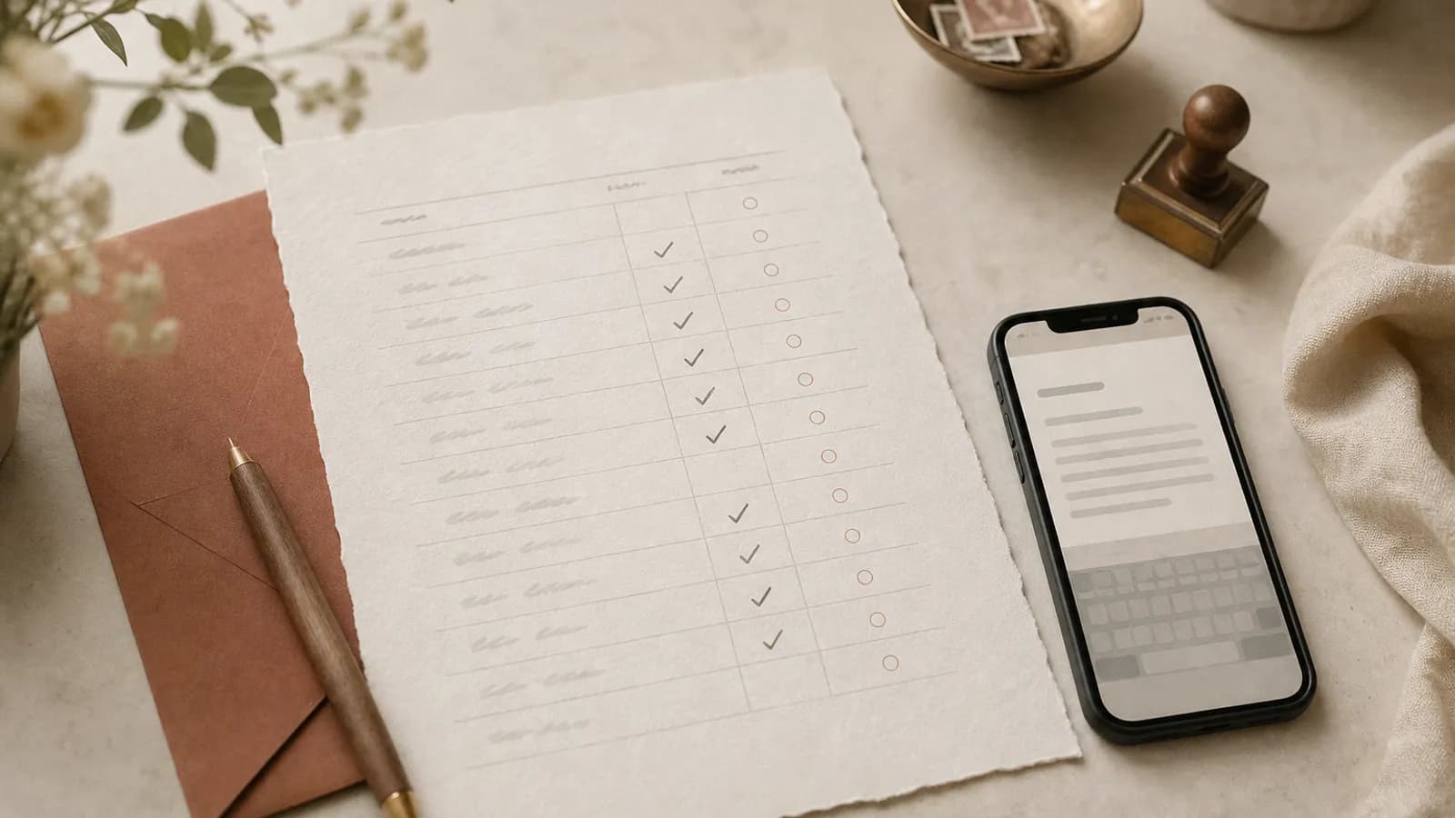 Lista de invitados de boda con confirmaciones pendientes señaladas