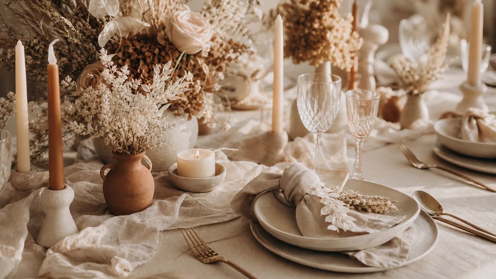 Inspiración de temáticas de boda actuales en tonos cálidos y naturales