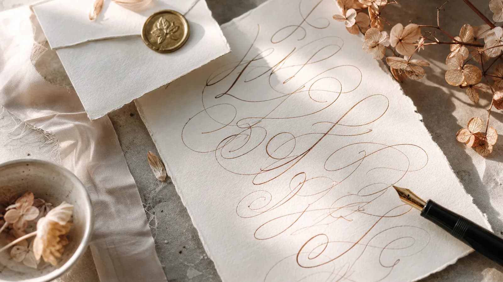 Texto de invitación de boda con caligrafía elegante sobre papel crema