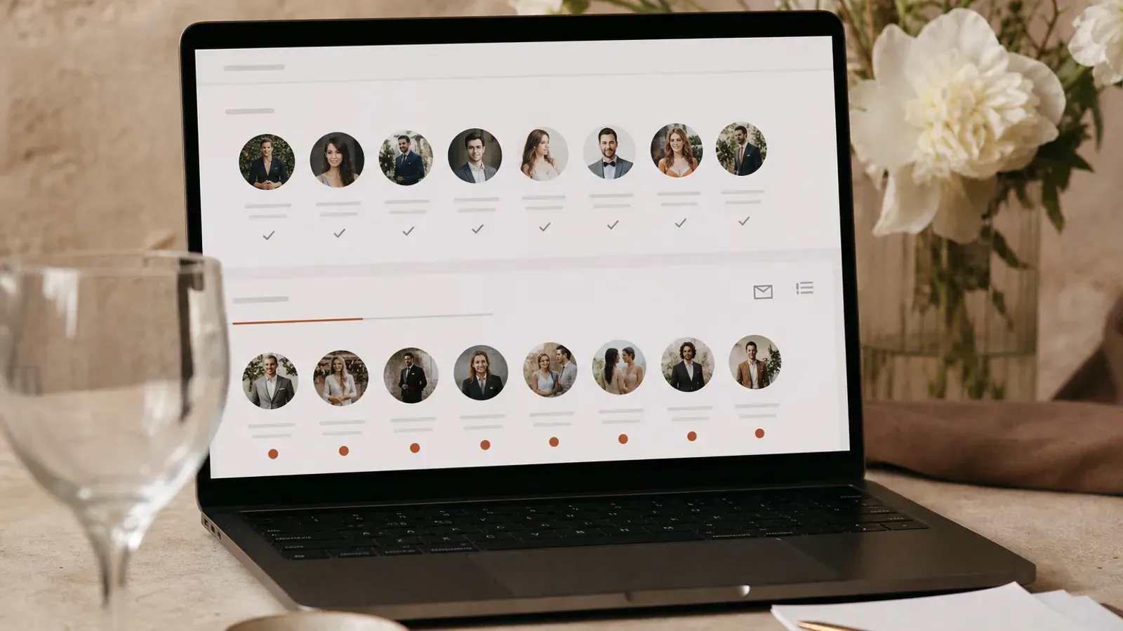 Dashboard cu confirmările RSVP la nuntă, cu invitați confirmați și în așteptare