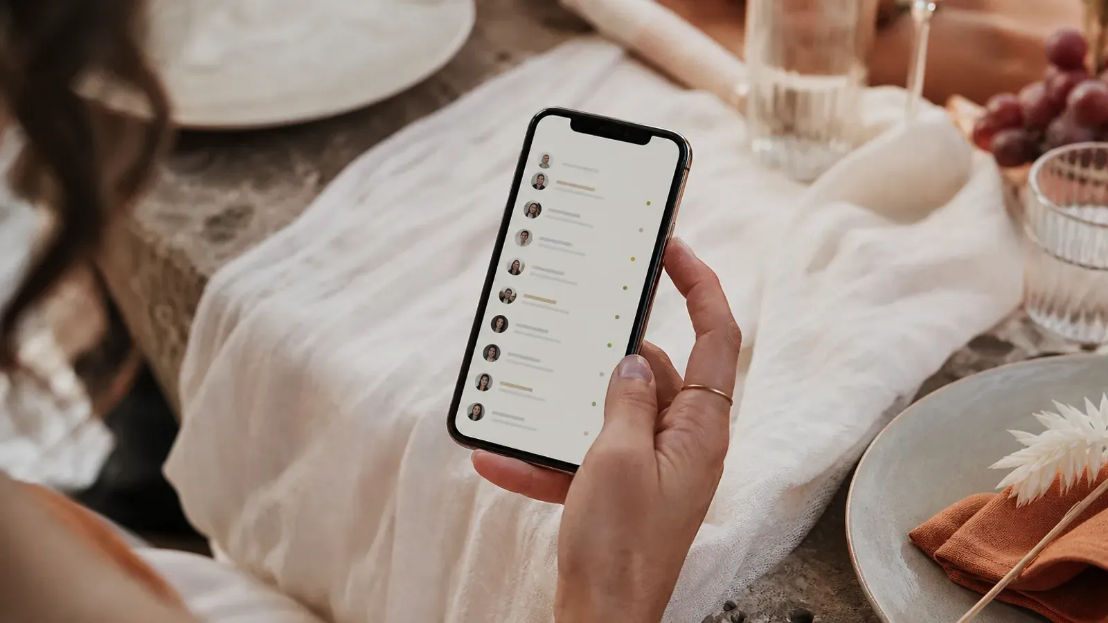 Telefon cu o listă de invitați în așteptare, unii încă neconfirmați