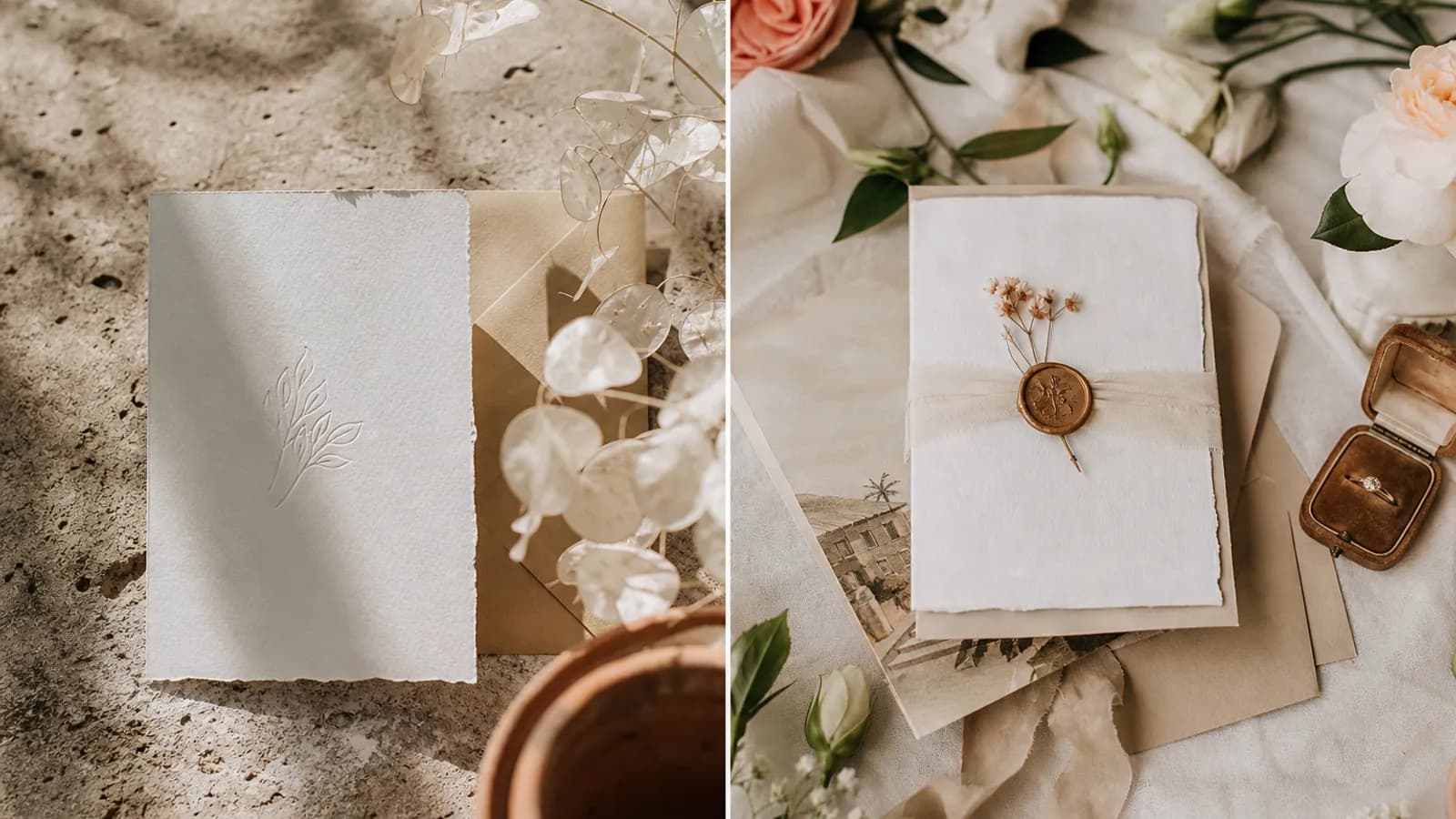 Doua ecrane alaturate: un save-the-date simplu si o invitatie de nunta completa