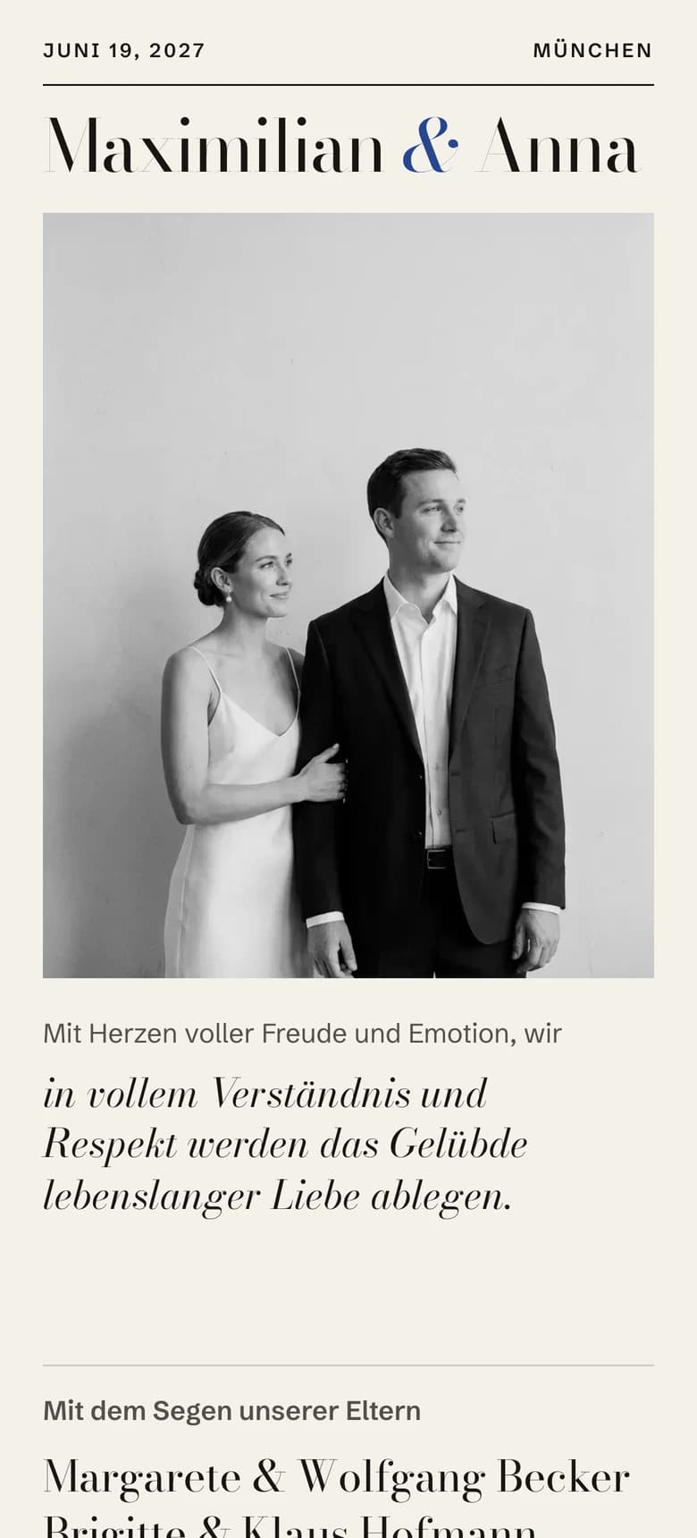 Vorschau der Hochzeitseinladungsvorlage Editorial Minimalist II