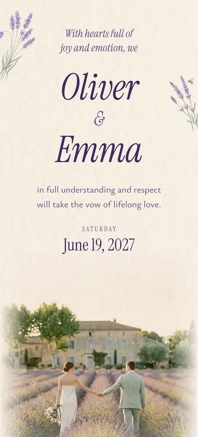 Provencal Lavender II wedding invitation template preview