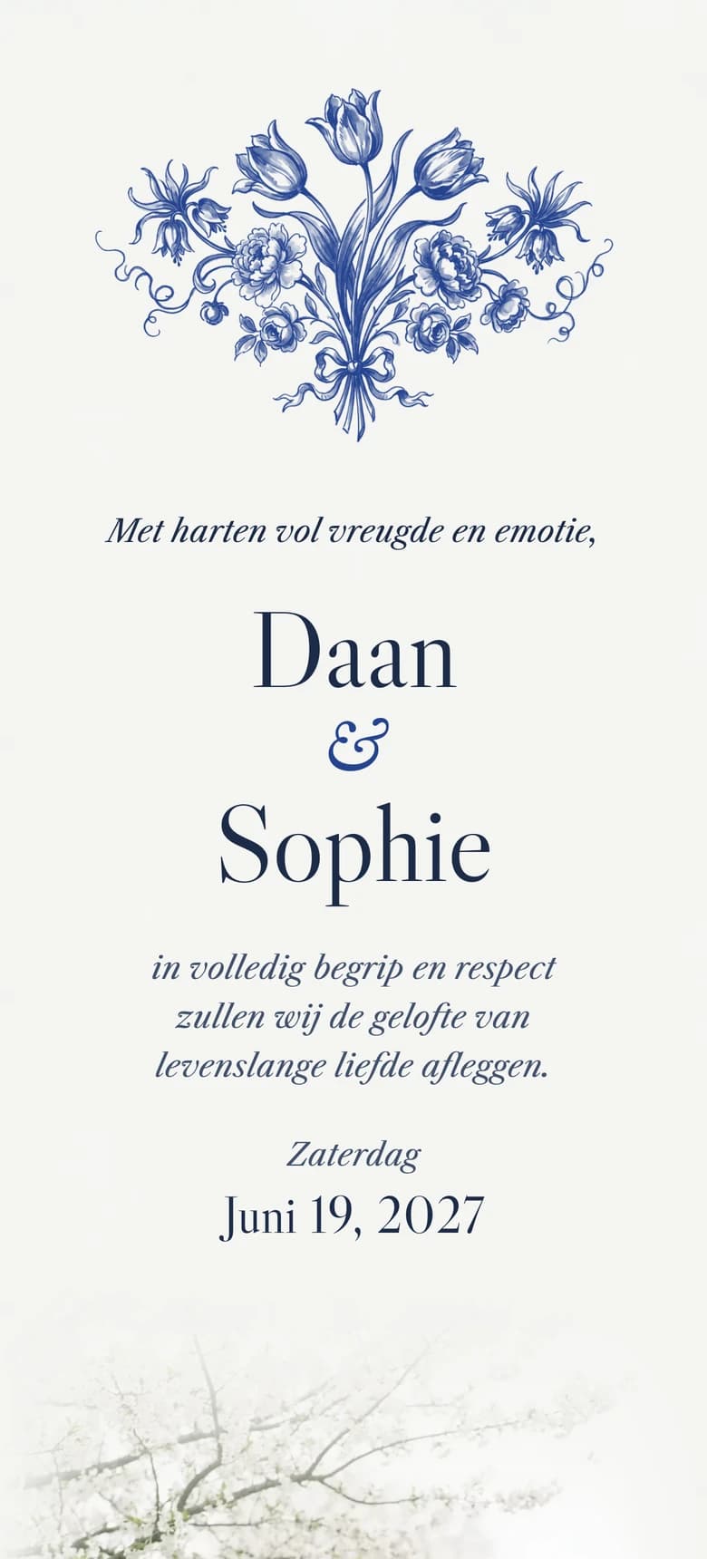 Voorbeeld van de trouwuitnodiging Delft Porcelain II
